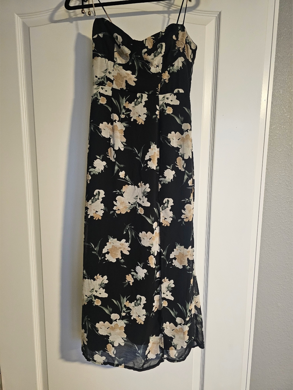 Black Floral Midi Dress Slit Wedding Guest Size 2 Petal & Pup Meg